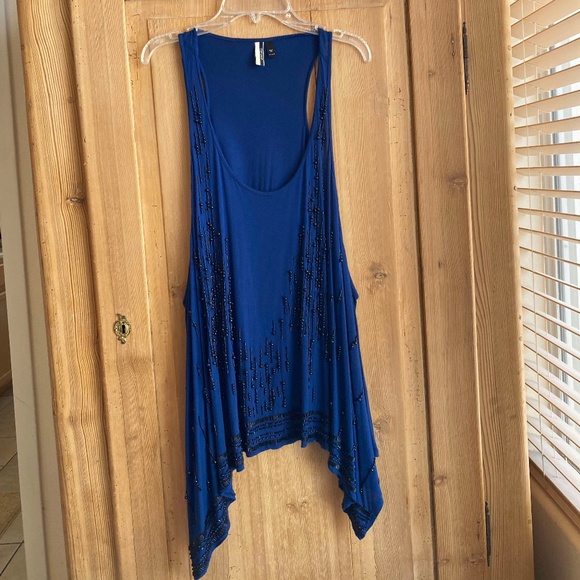 TOP SHOP Blue Hand-Beaded Jersey Tunic, Size 4, But One Size Fits All -  EUC - Picture 1 of 4